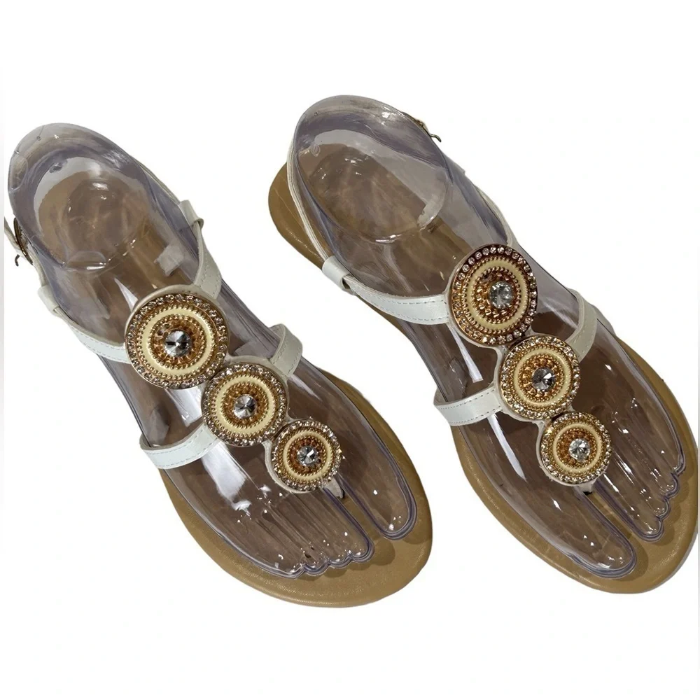 Mixit MX Sandal Foula Women’s White/Gold Beaded Strappy Sandal Size-6 NWOT